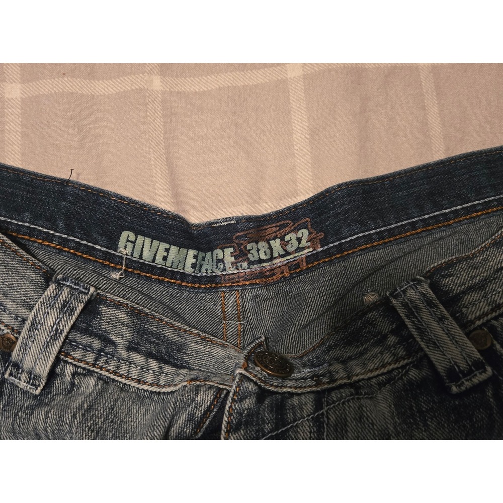 VTG GMF Give Me Face 0.3 Baggy Wide Leg Jeans Mens 38x32 Dark Wash 2000s Urban - Picture 3 of 8